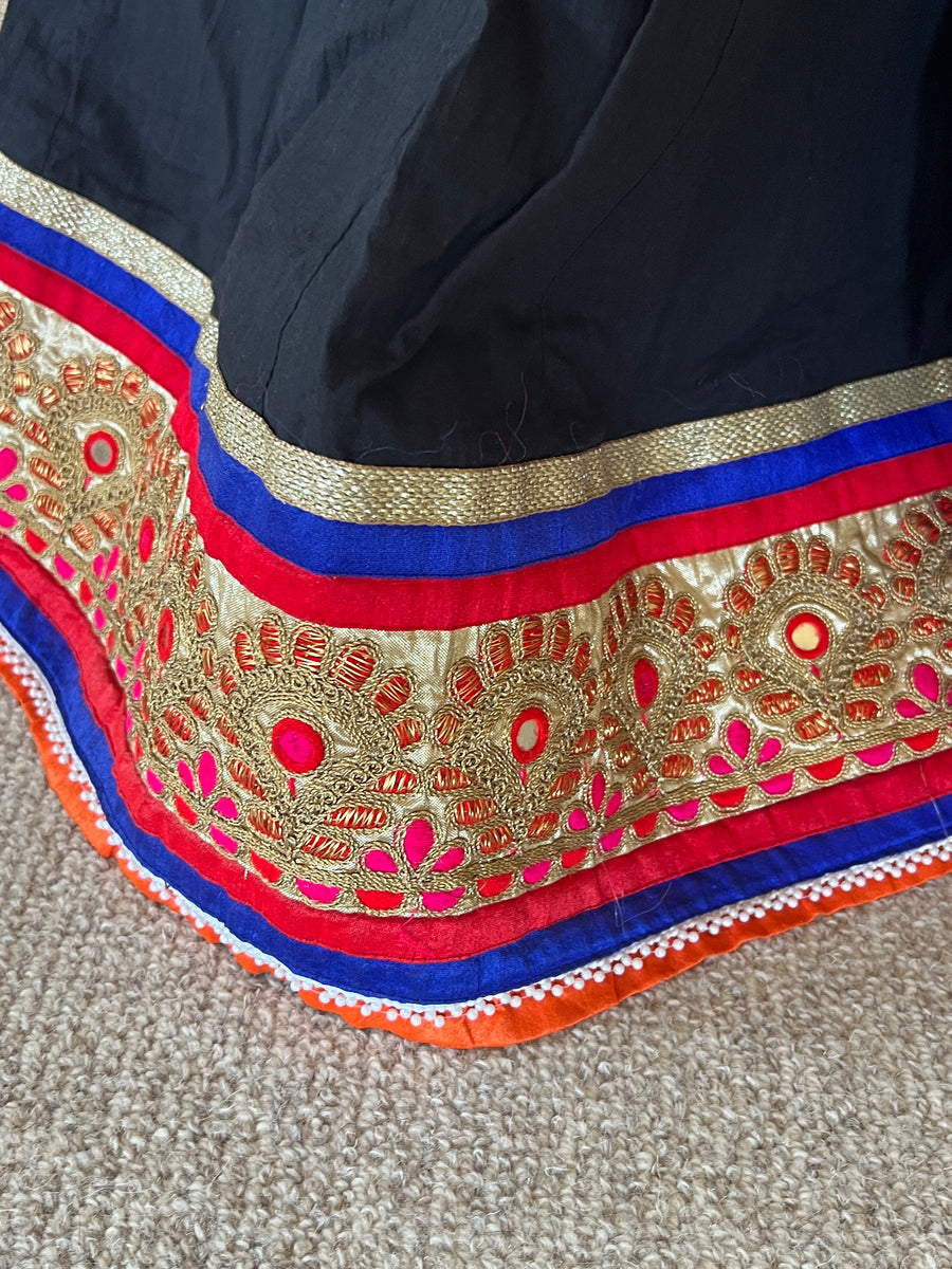 Long Black Skirt with Colorful Trim