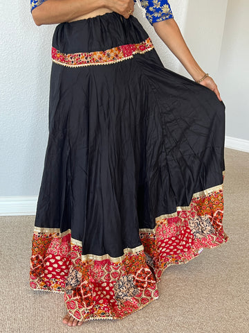 Long Black Skirt with Colorful Trim