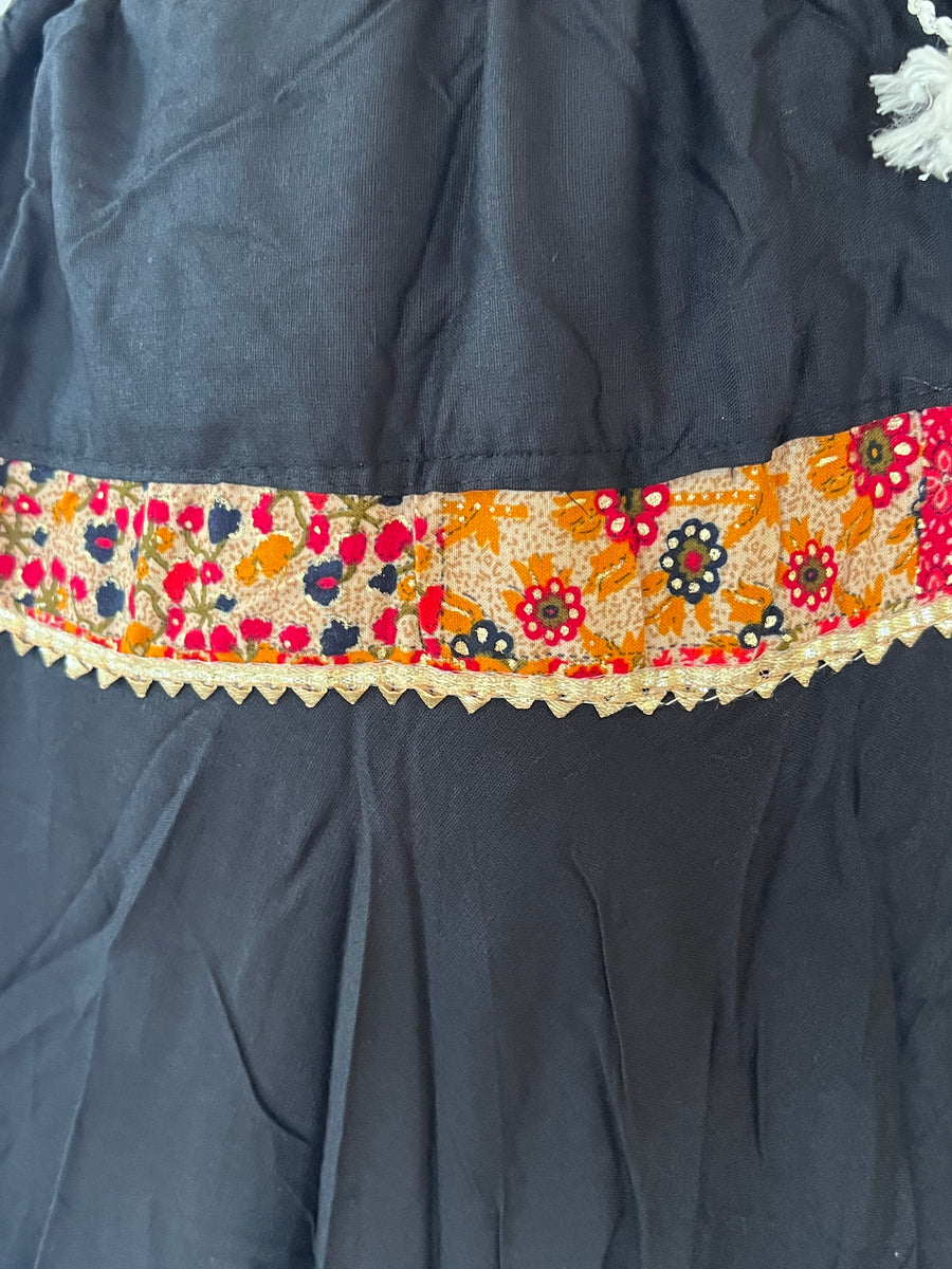 Long Black Skirt with Colorful Trim