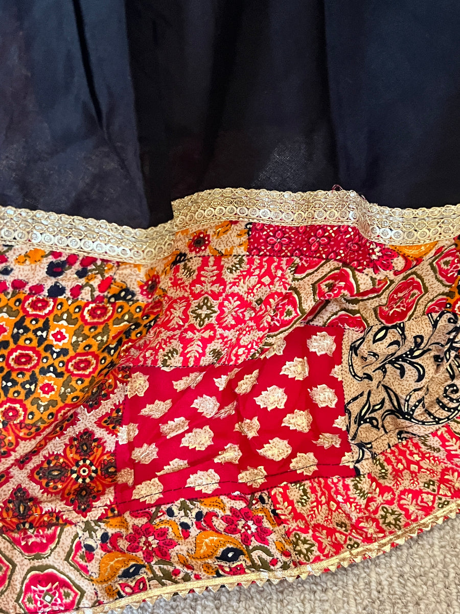 Long Black Skirt with Colorful Trim