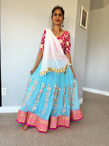 Embroidered Pink and Blue Skirt and Top (2 pieces)