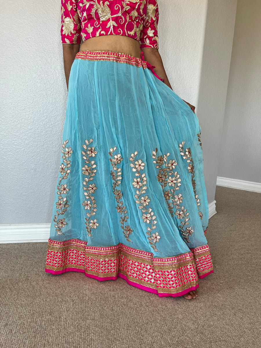 Embroidered Pink and Blue Skirt and Top (2 pieces)