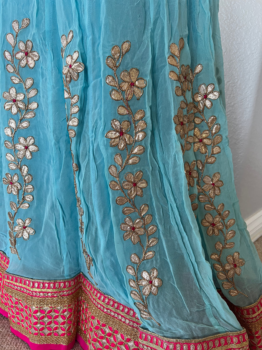 Embroidered Pink and Blue Skirt and Top (2 pieces)