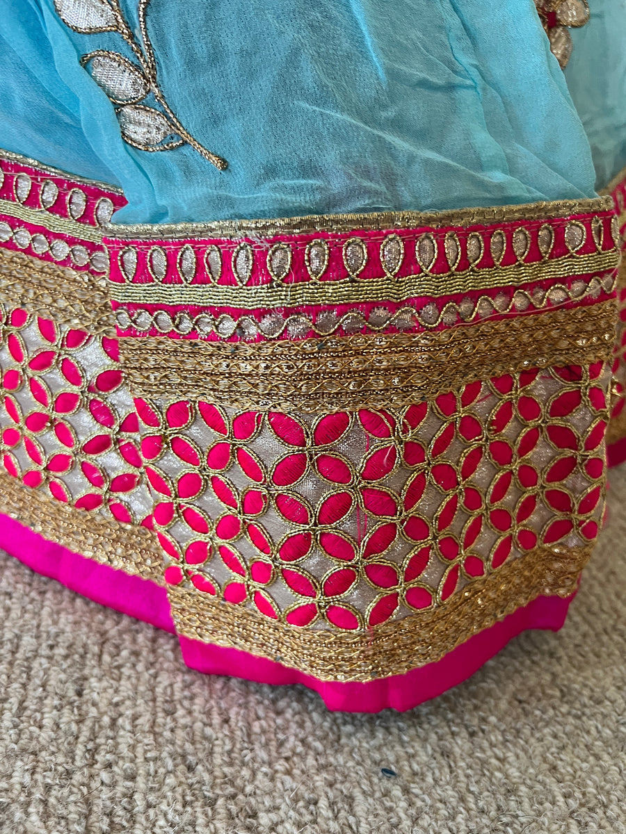 Embroidered Pink and Blue Skirt and Top (2 pieces)