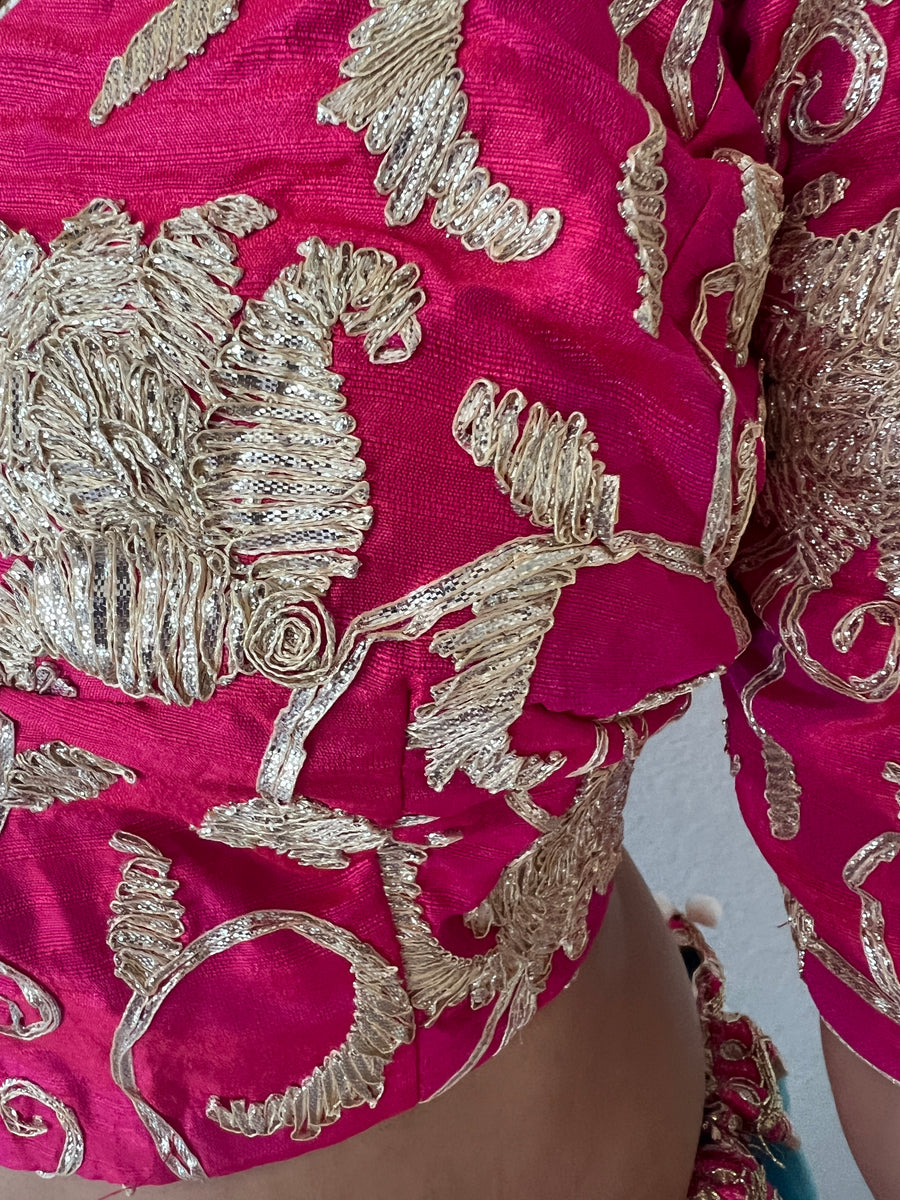 Embroidered Pink and Blue Skirt and Top (2 pieces)