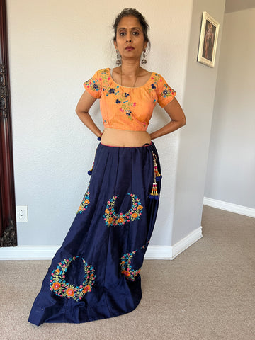 2-Piece outfit-Orange and Navy Blue