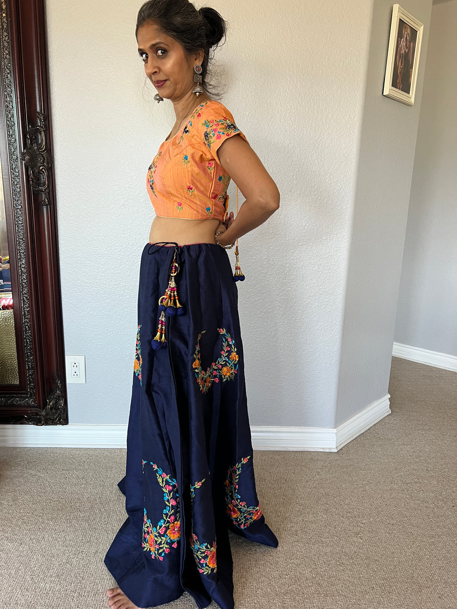 2-Piece outfit-Orange and Navy Blue