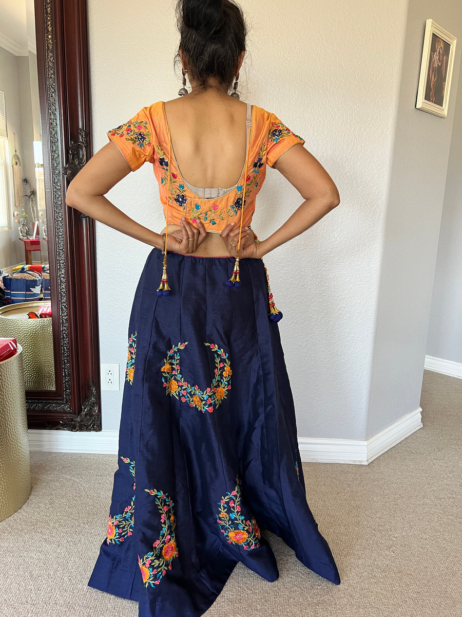 2-Piece outfit-Orange and Navy Blue