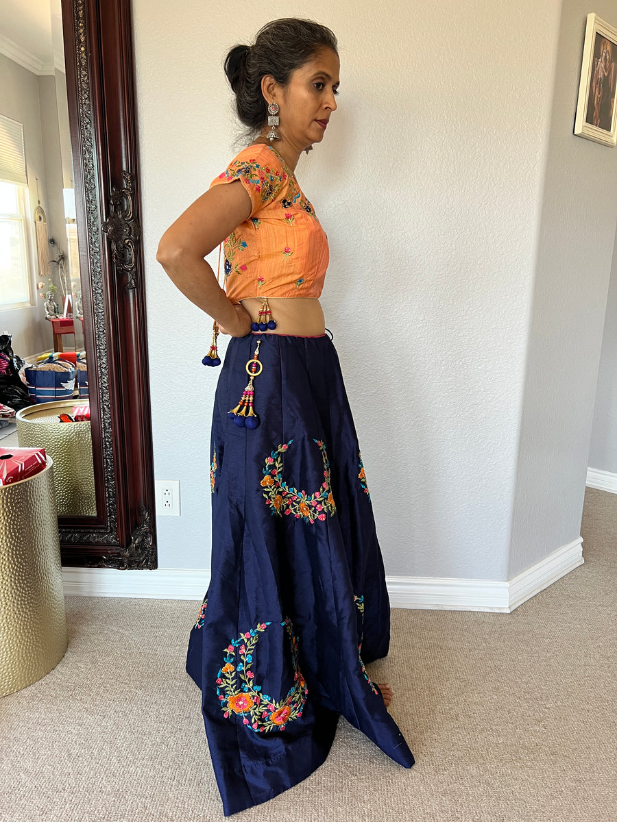 2-Piece outfit-Orange and Navy Blue