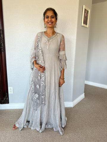 Grey 3-Piece Outfit (Gown, Pants and Scarf)