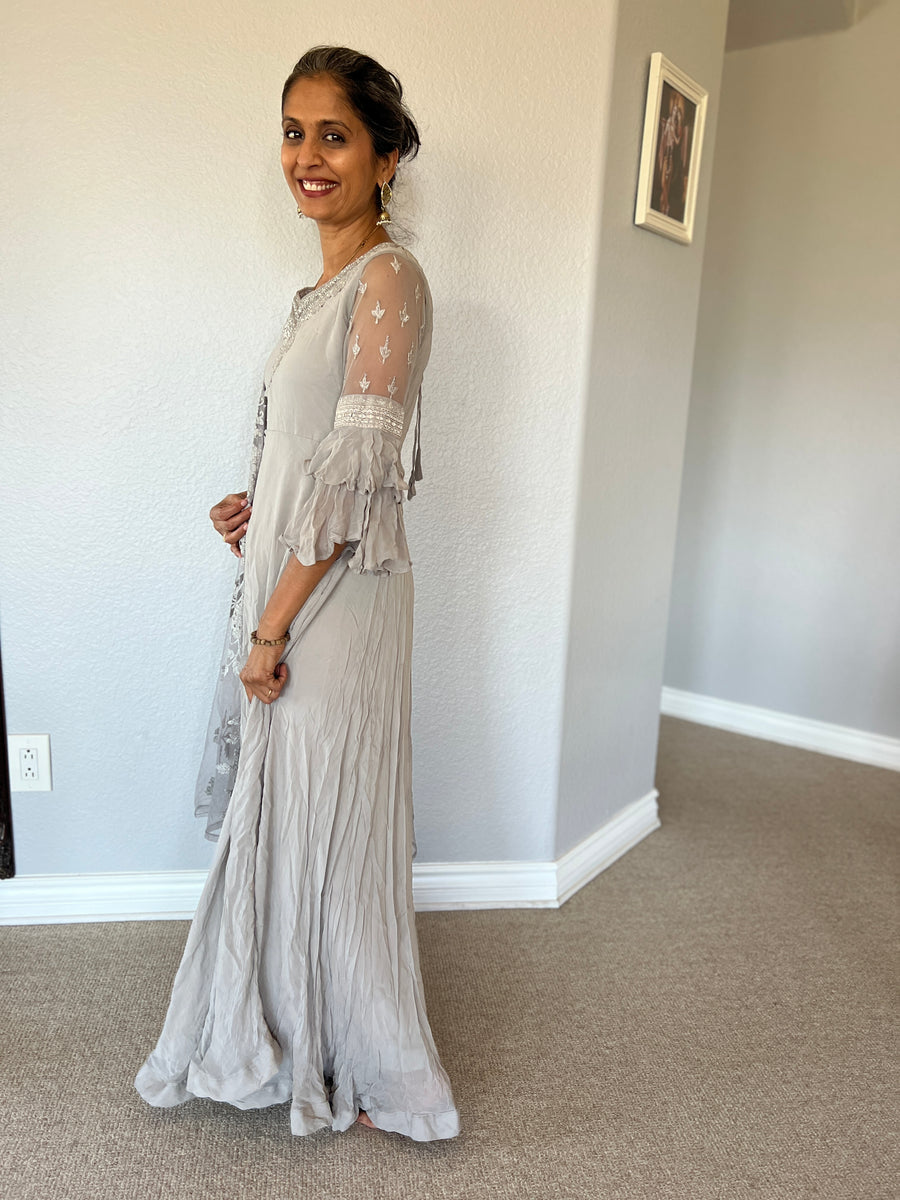 Grey 3-Piece Outfit (Gown, Pants and Scarf)