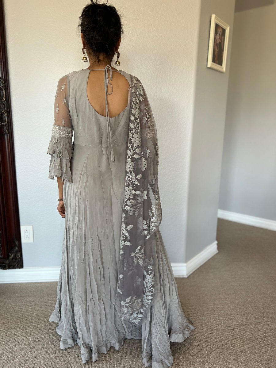 Grey 3-Piece Outfit (Gown, Pants and Scarf)