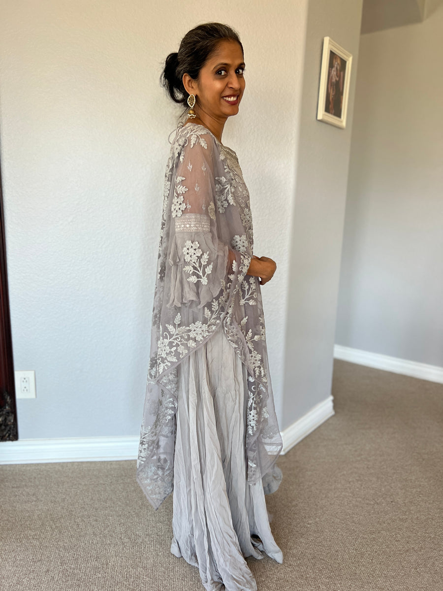 Grey 3-Piece Outfit (Gown, Pants and Scarf)