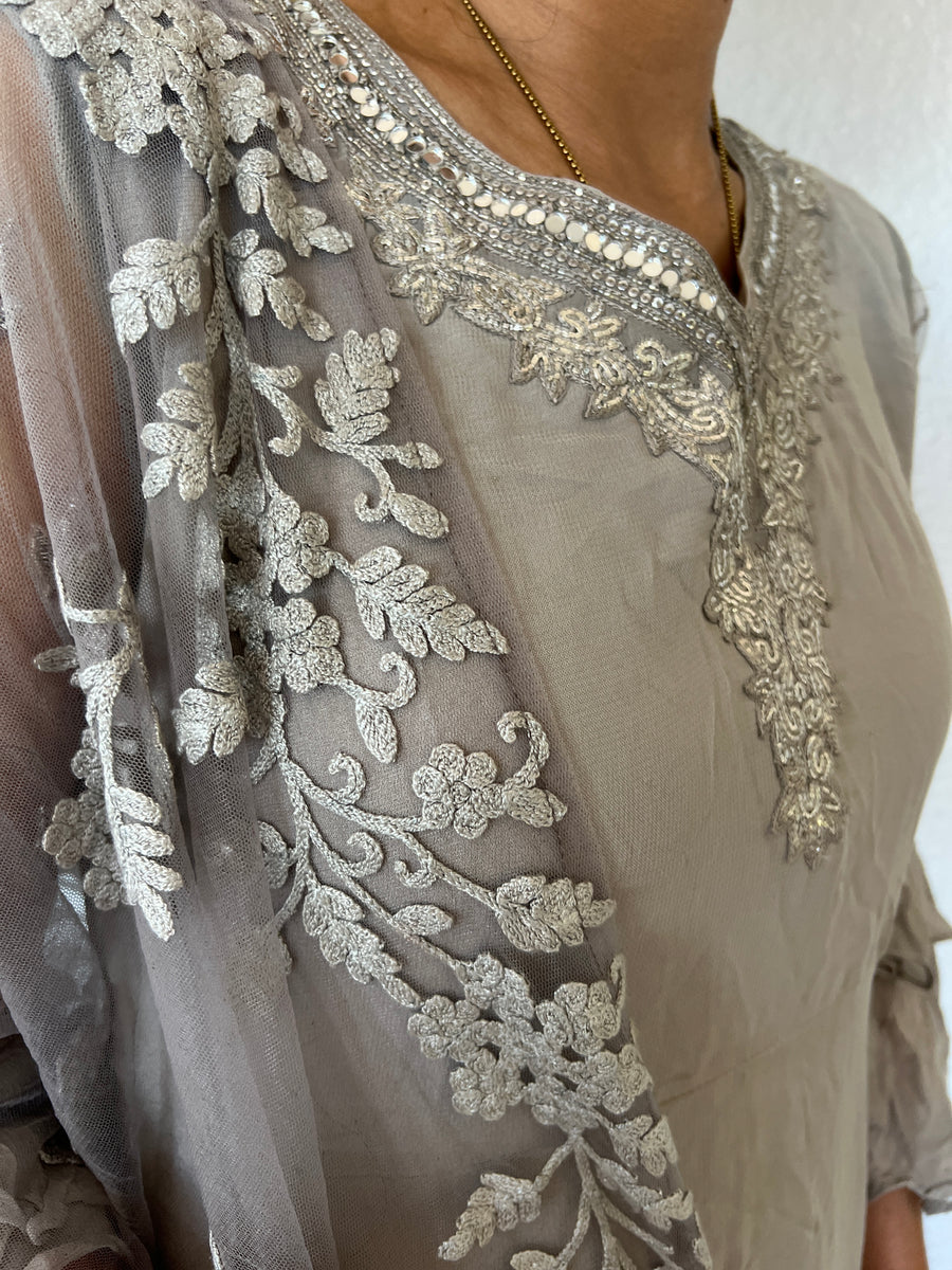 Grey 3-Piece Outfit (Gown, Pants and Scarf)