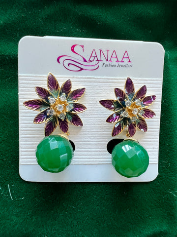 Sanaa Artisan Jewelry Earrings Pair (Green and Purple)