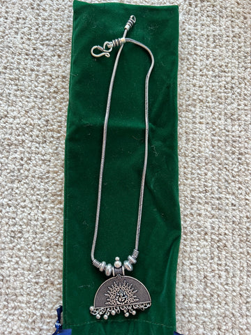 Silver Necklace with Half Moon Medallion