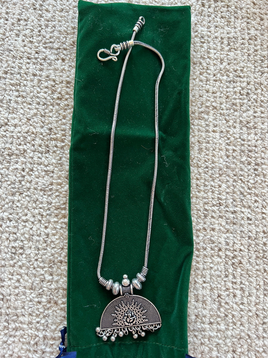 Silver Necklace with Half Moon Medallion