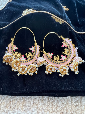 Pink Dangly Hoop Earrings