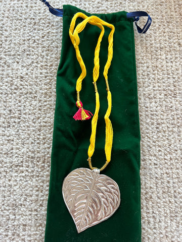 Silver Leaf Pendant on yellow string