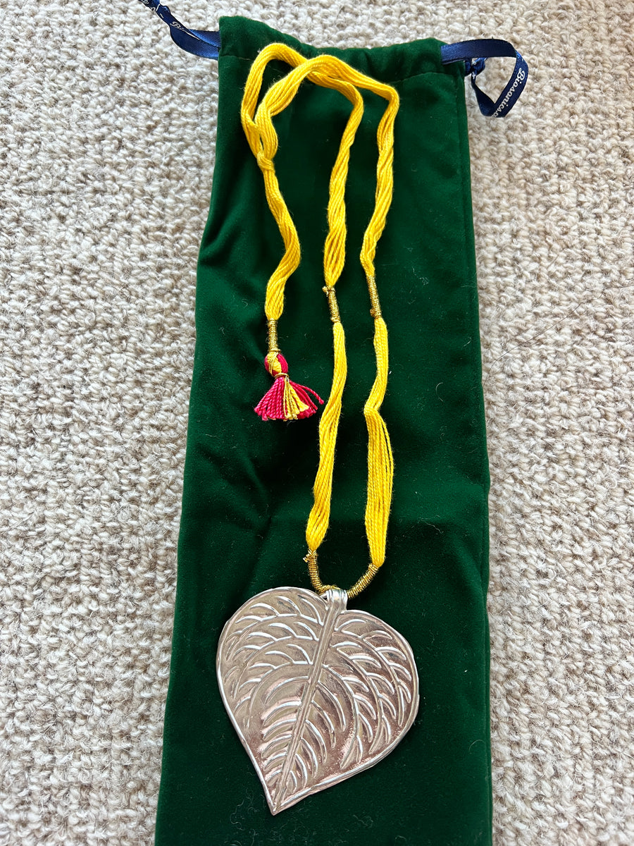 Silver Leaf Pendant on yellow string