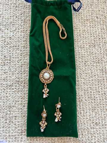 Gold and Pearl Necklace and Earring Set