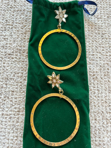 Big Gold Hoop Earrings with Star Posts
