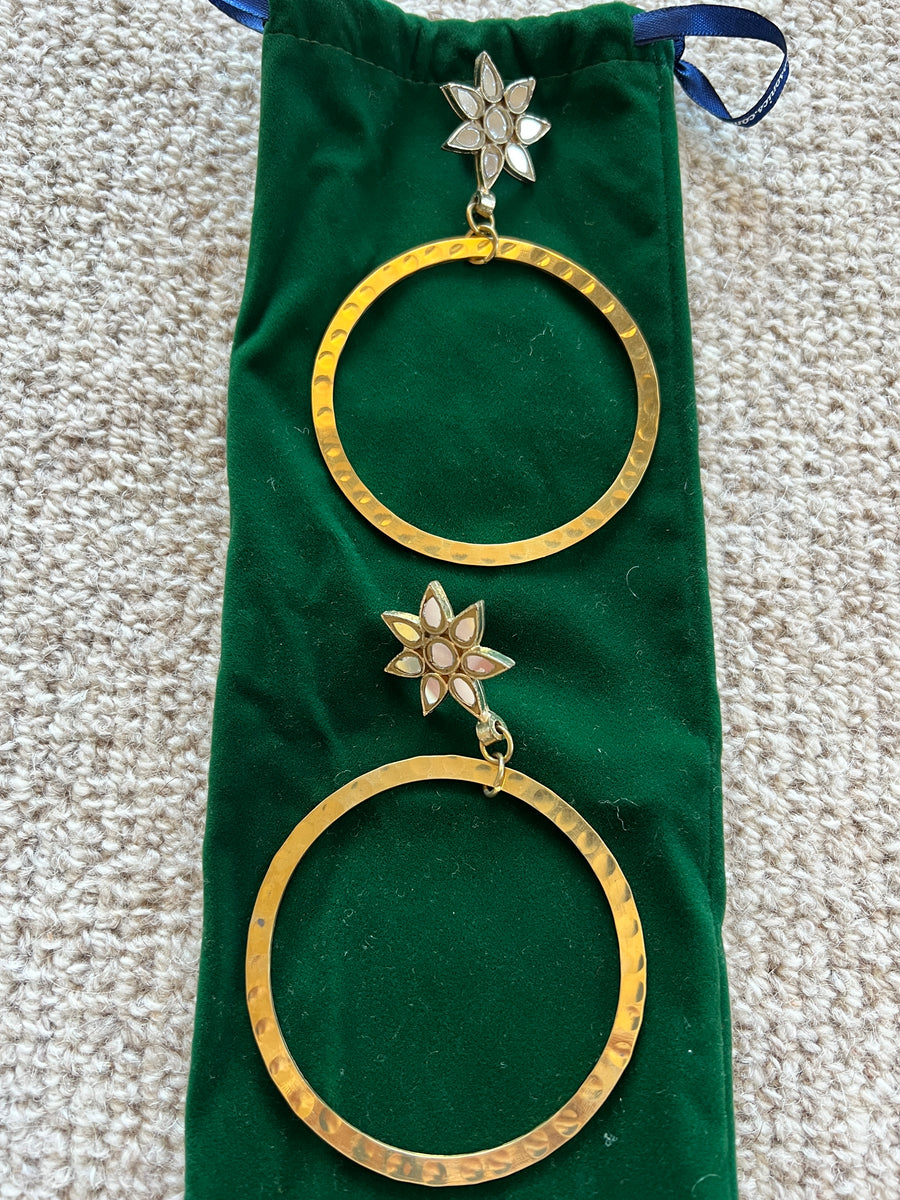 Big Gold Hoop Earrings with Star Posts