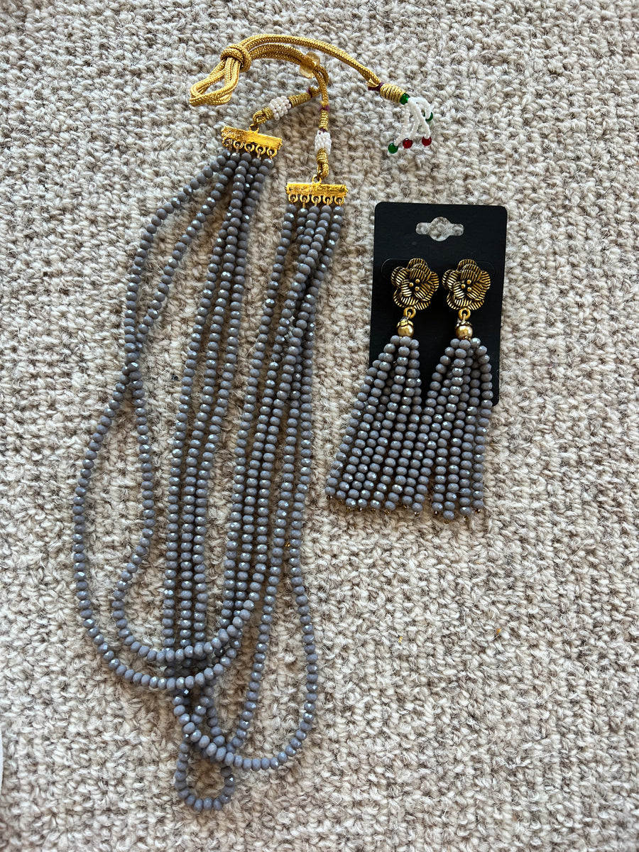 Gray Bead Choker and Earrings Set