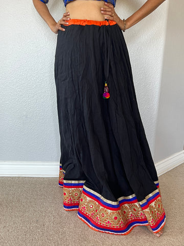 Long Black Skirt with Colorful Trim