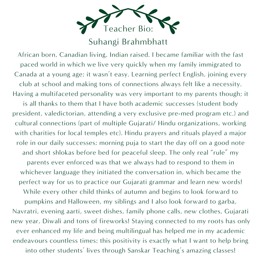Gujarati KIDS LEVEL 1 with Suhangi (Sundays 1pm EST) (Fall 23)